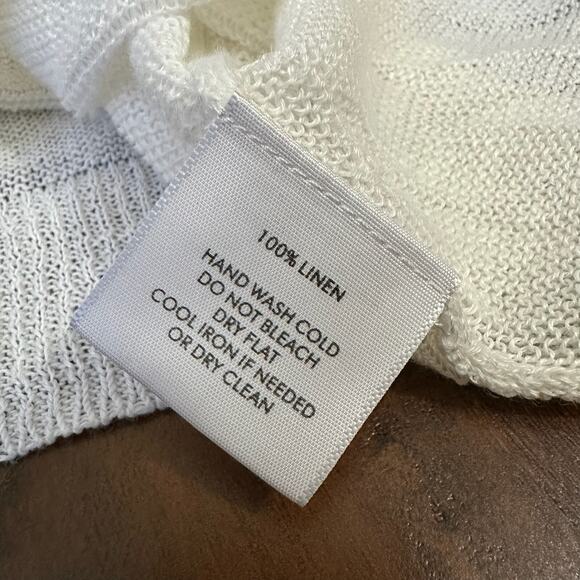 WHITE + WARREN Knotted Crew Neck Sweater White Linen LS Open Knit - Picture 8 of 11